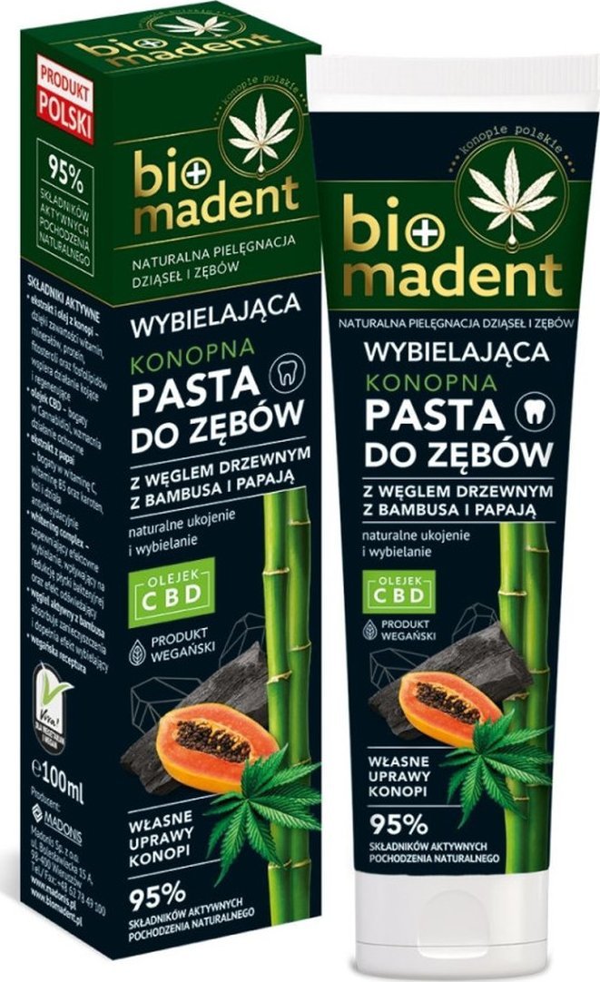 Ecodenta Bio* Madent Konopna wybielająca pasta do zębów z węglem drzewnym i papają 100ml