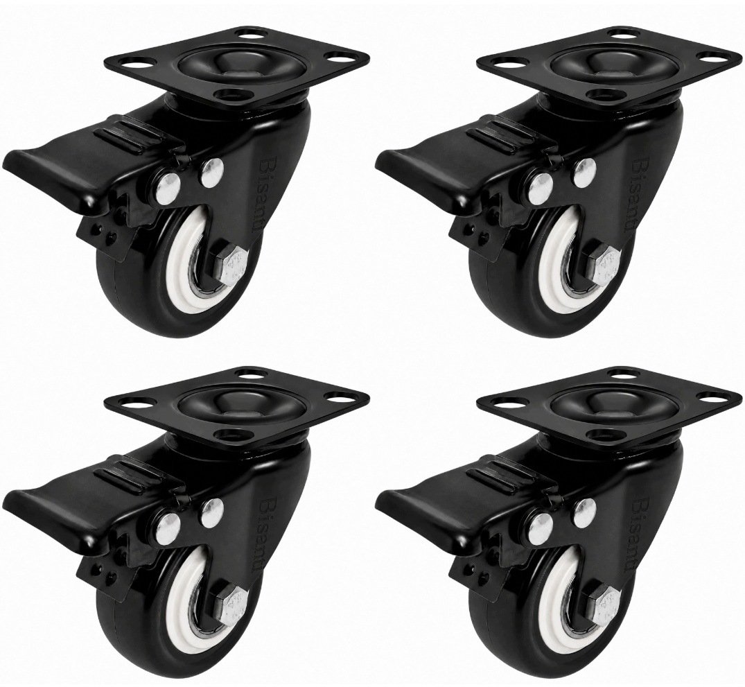 Bisanti 4X Kółka obrotowe z hamulcem 100 MM zestaw 4 sztuki przemysłowy PVC