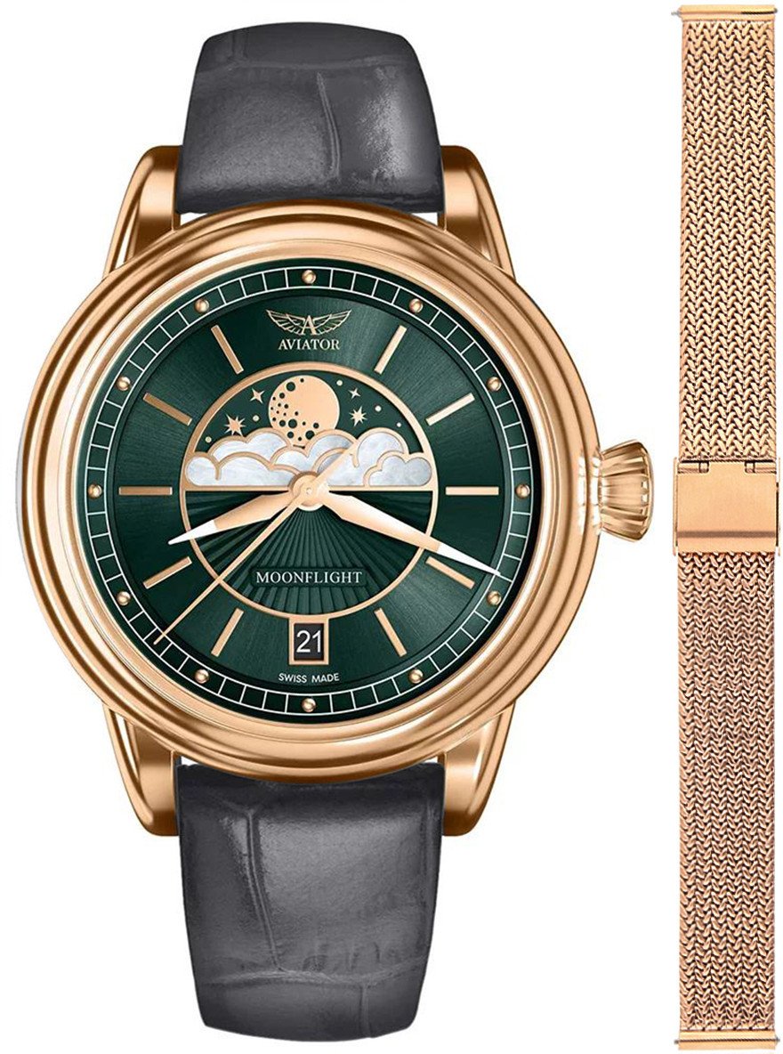 Zegarek Aviator Zegarek damski Aviator V.1.33.2.263.4GM-SET różowe złoto