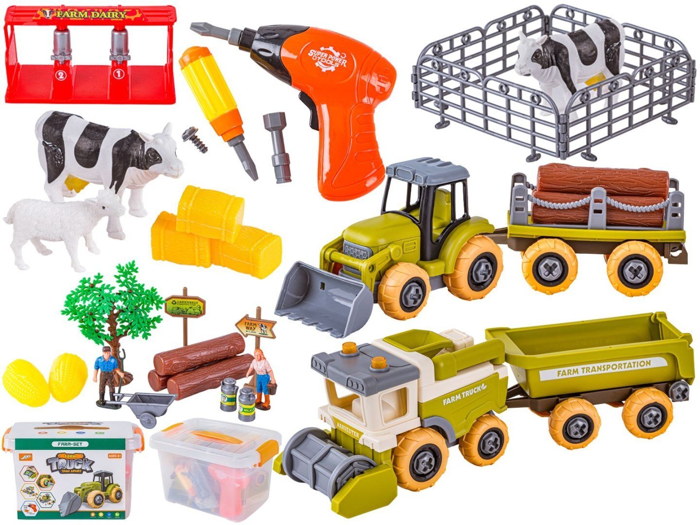 DK Pojazdy do skręcania traktor kombajn figurki zwierzęta zestaw konstrukcyjny (8815J)
