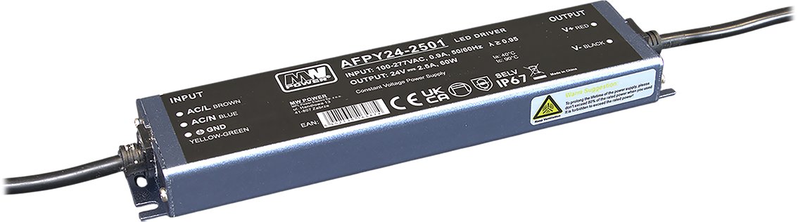 MW Power MW POWER LED driver 24V 2.5A / 60W High PFC, Ultra-thin, metal case IP67, 100-277VAC (59021...