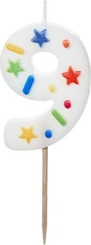 Świeczka urodzinowa 9 biała konfetti 5.5cm