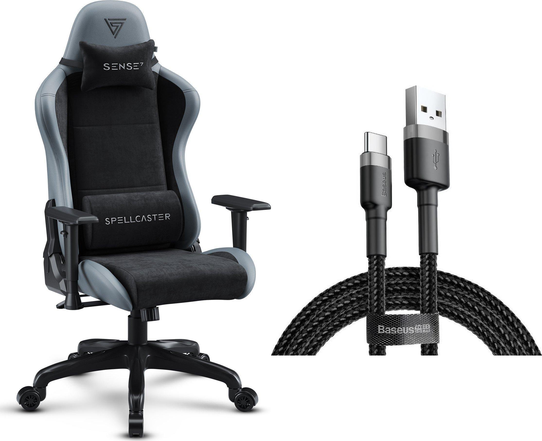 Fotel SENSE7 Spellcaster Fuku PU czarny-szary + kabel usb