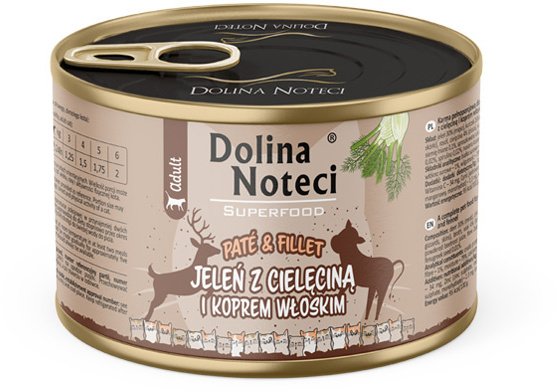Dolina Noteci Mokra karma dla kota jeleń z cielęciną i koprem włoskim Dolina Noteci Superfood Pasztet & Filet 185 g