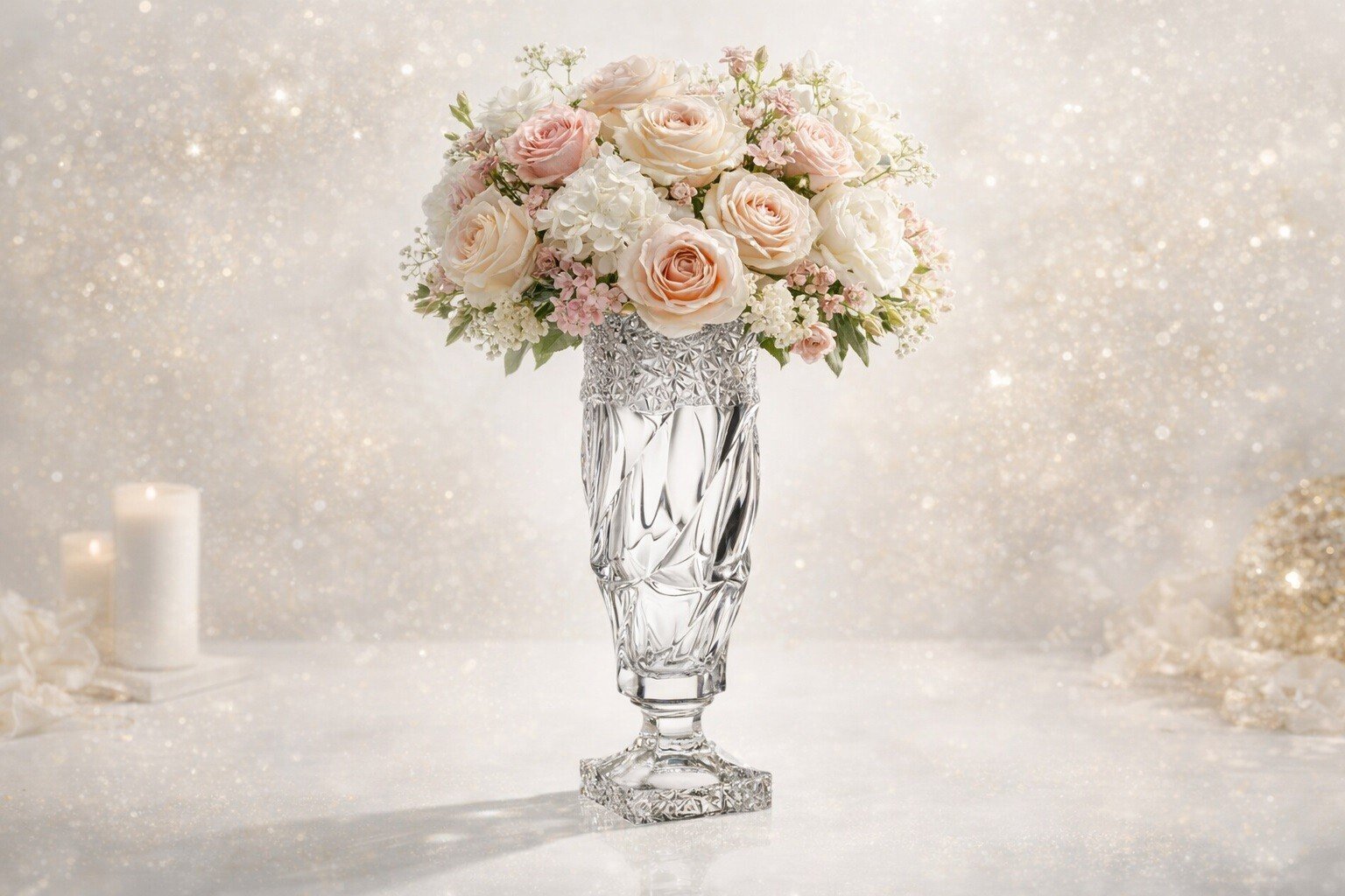 Wazon kryształowy na nodze 38 cm Flamenco Ice