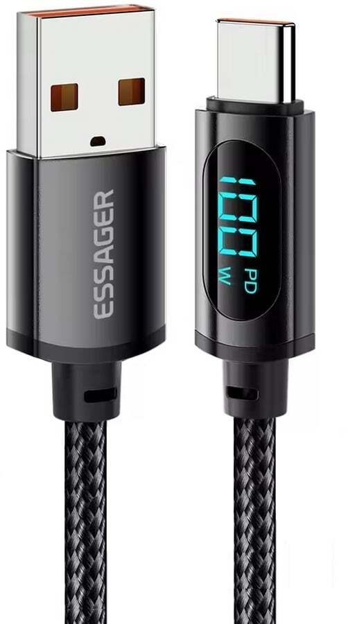 Kabel Essager 100W, 7A, 2m, USB-A do USB-C z wyświetlaczem