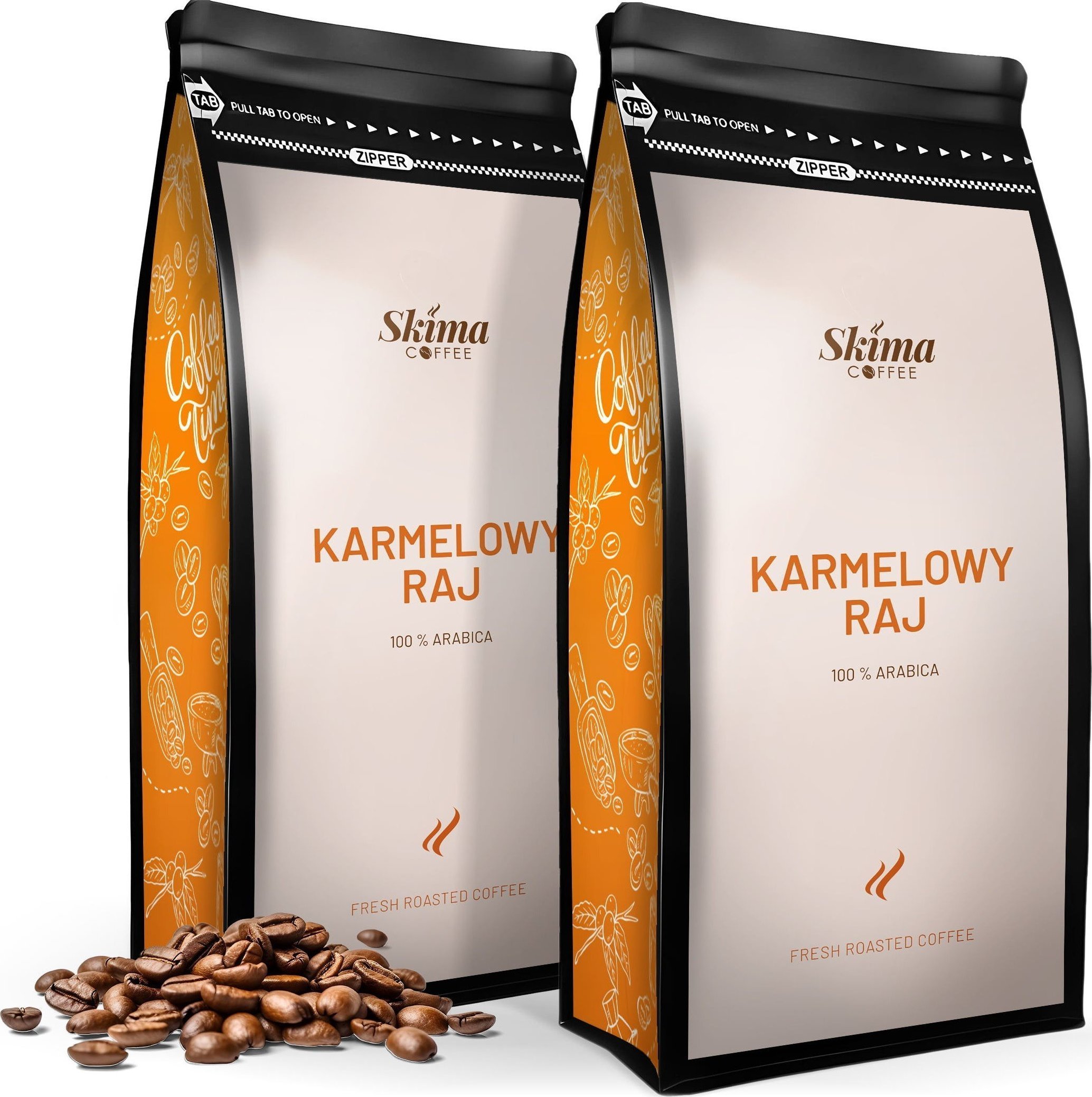 Kawa ziarnista SkimaCoffee Zestaw Kawa ziarnista 1kgX2 KARMELOWY RAJ 100% ARABICA Świeżo Palona do ekspresu
