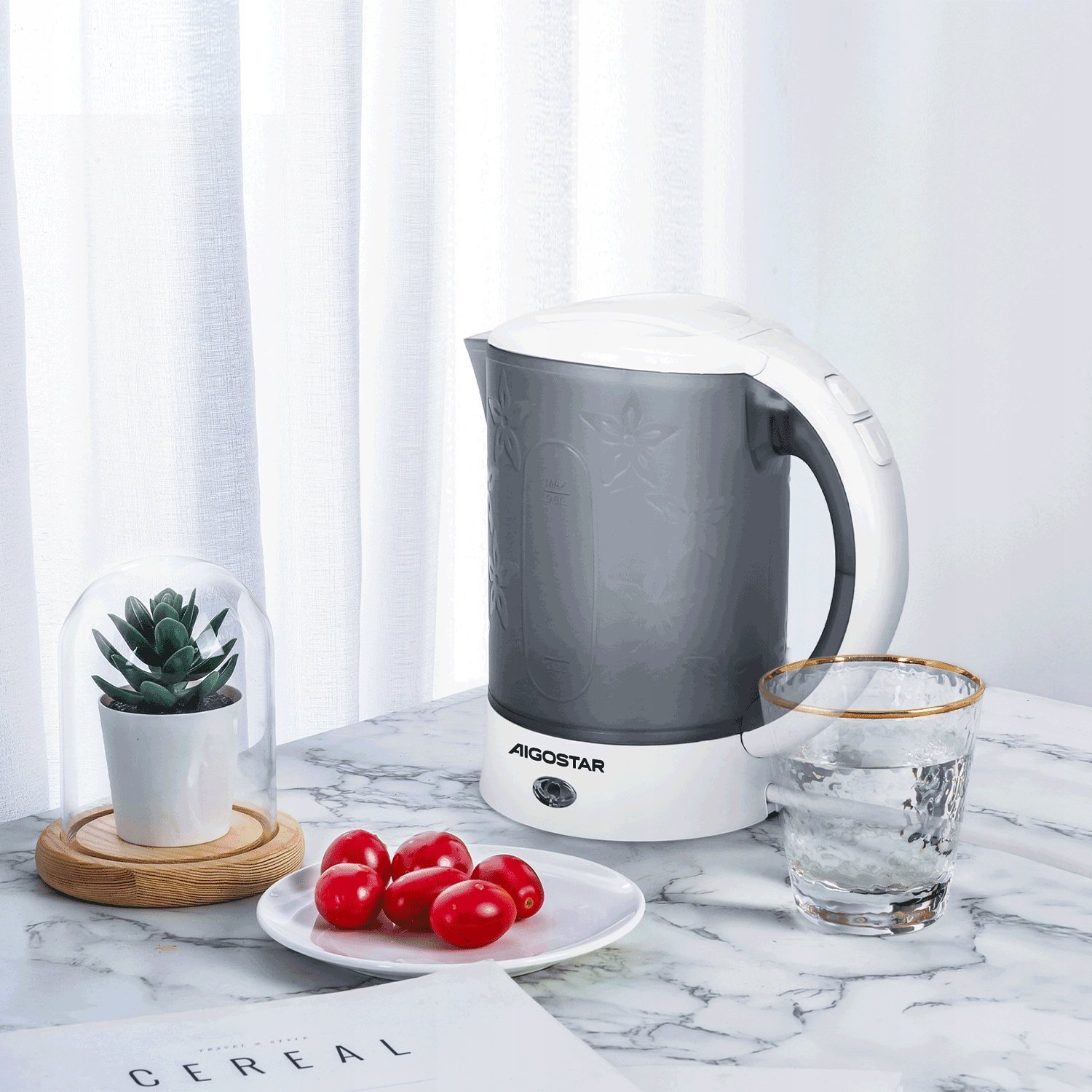 Aigostar Electric Kettle Plastic Travelling 650W 0.6L Cool gray（offline）VDE/ Cooltravel