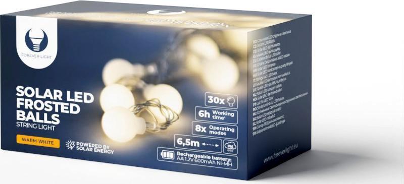 Forever Light Łańcuch świetlny Solarny LED MLECZNE KULKI SFB61 6,5m 30 kulek biały ciepły Forever Li...