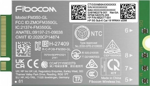 hp inc. Modem 5G NR/4G WWAN AM5R4AA