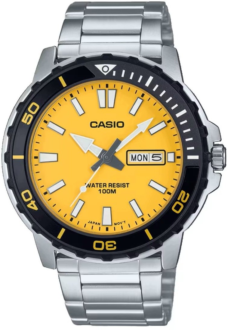 Zegarek Casio Męski Diver Żółty Srebrzysty