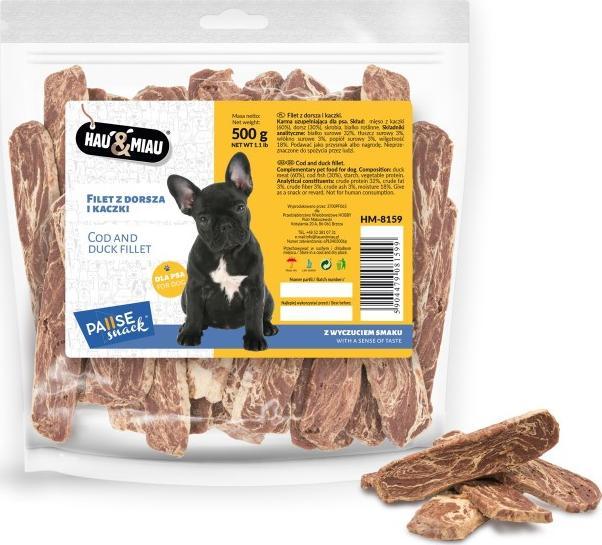 Hau&Miau Pausesnack przysmak dla psa, paski z dorsza i kaczki 500g