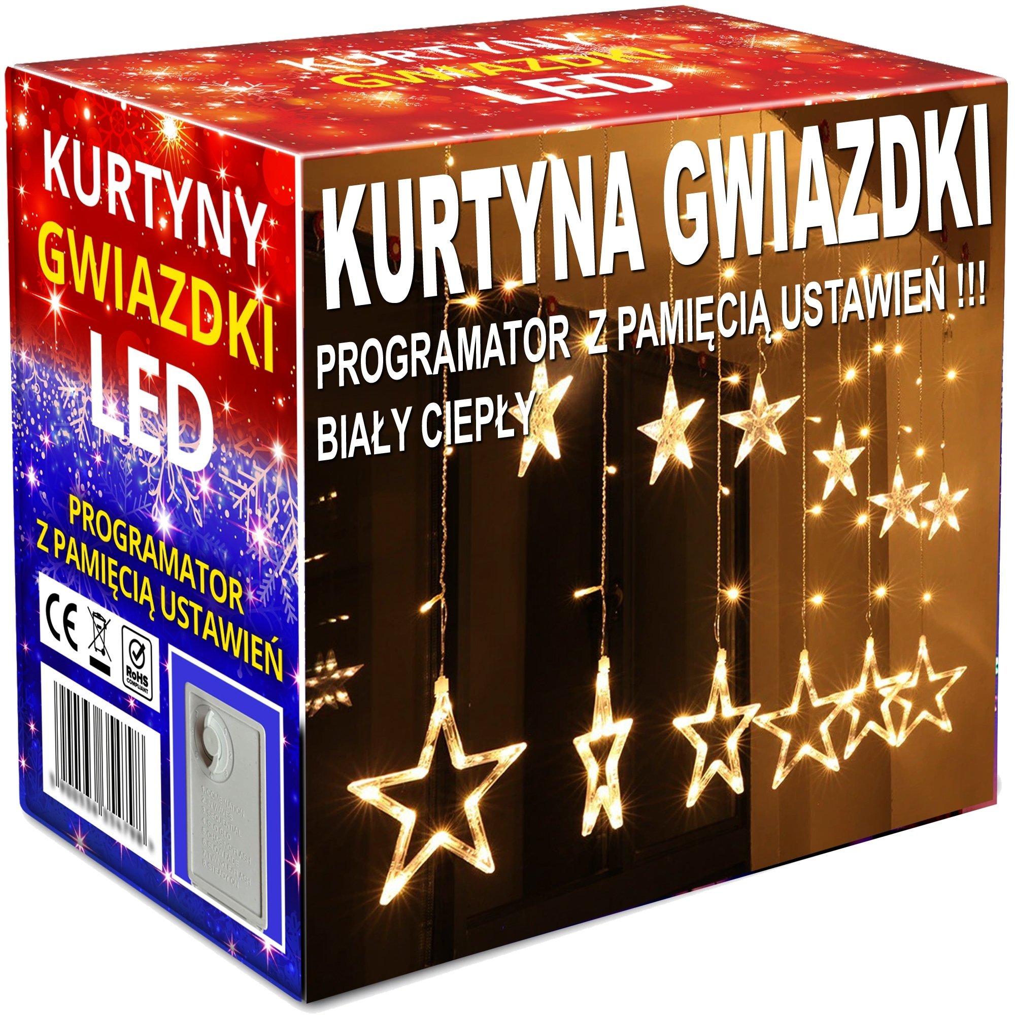 Girlanda KURTYNA LED lampki choinkowe wiszące gwiazdki sople okno GWIAZDA