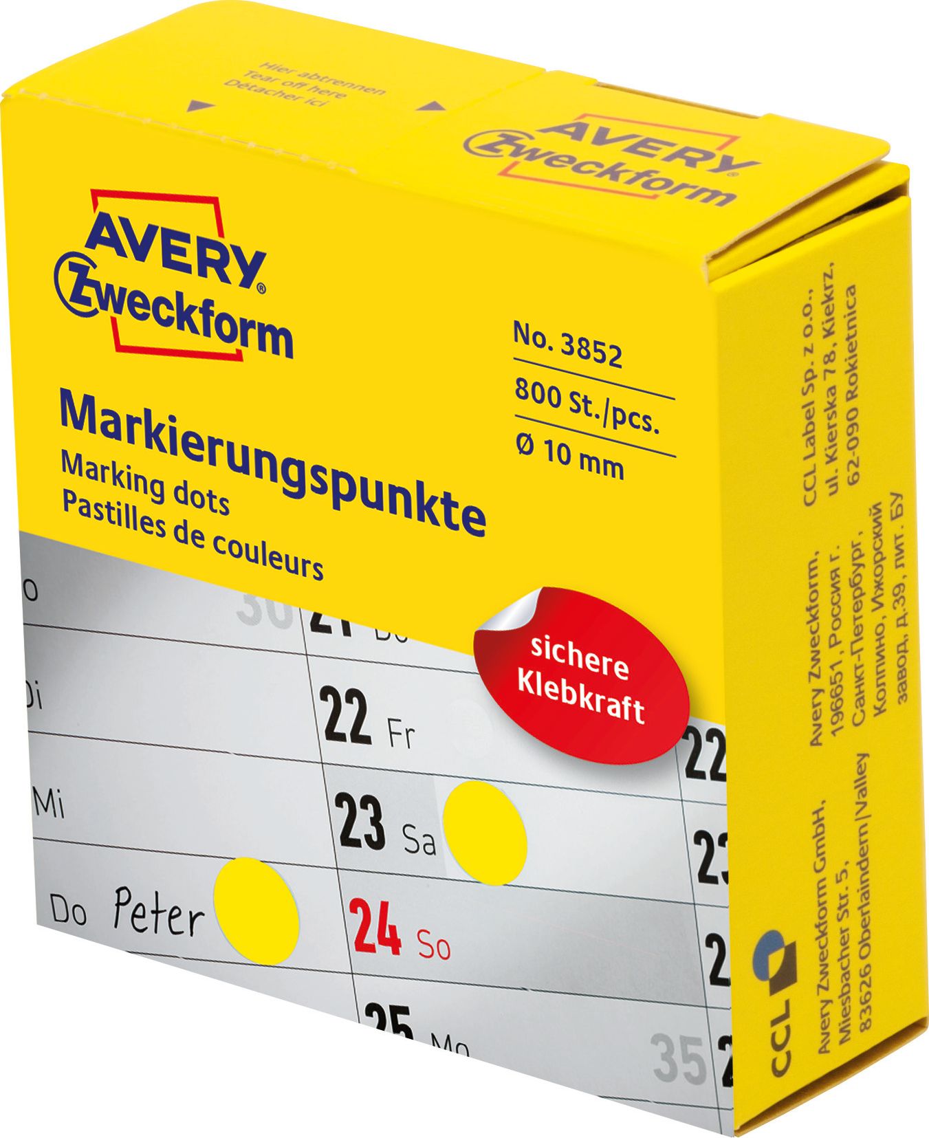 Avery Zweckform Kółka do zaznaczania w dyspenserze , 800 szt./rolka, O10 mm, żółte, ŻÓŁTY