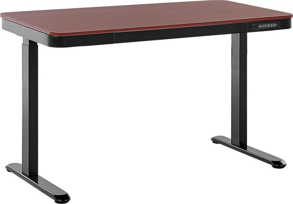 Фото - Офісний стіл Beliani Biurko  Biurko regulowane elektrycznie 124 x 64 cm ciemne drewno z 