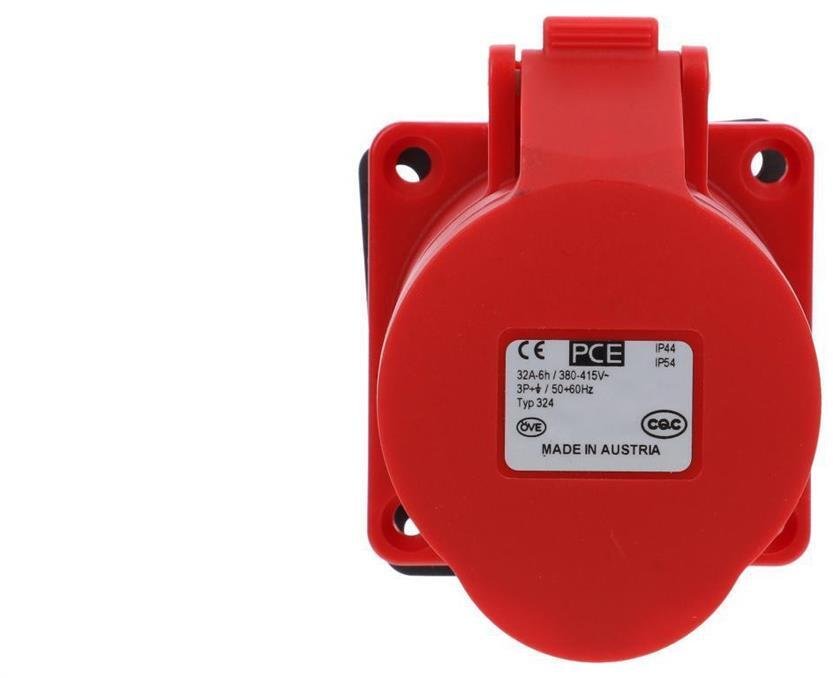 Gniazdo tablicowe 32A 4P 400V czerwone IP44 żeńskie 70mm 324-6