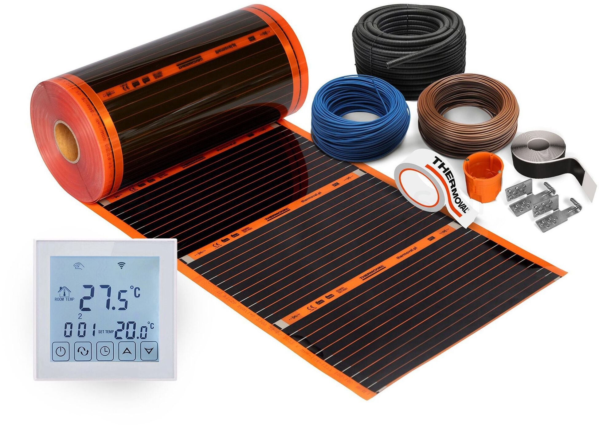 Thermoval Zestaw 4,0m2 folii PTC 120W/m2 z regulatorem TVT 31 i akcesoriami montażowymiOgrzewanie po...