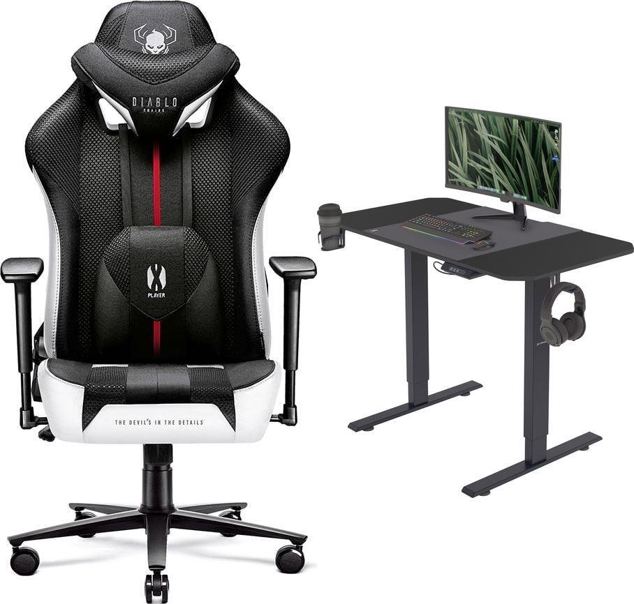 Fotel Diablo Chairs X-PLAYER 2.0 Normal Size Czarno-biały + EGON 1100 Czarne 110 cmx60 cm