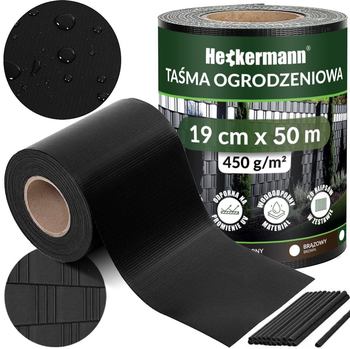 Linarem SiatkiSieci Taśma ogrodzeniowa 19cm x 50m Heckermann - Czarna osłona na płot ogrodzenie panelowe