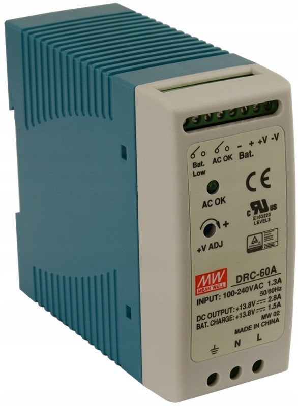 DRC-60A Mean Well Zasilacz buforowy na szynę DIN 13.8V 2.8A 1.5A 60W