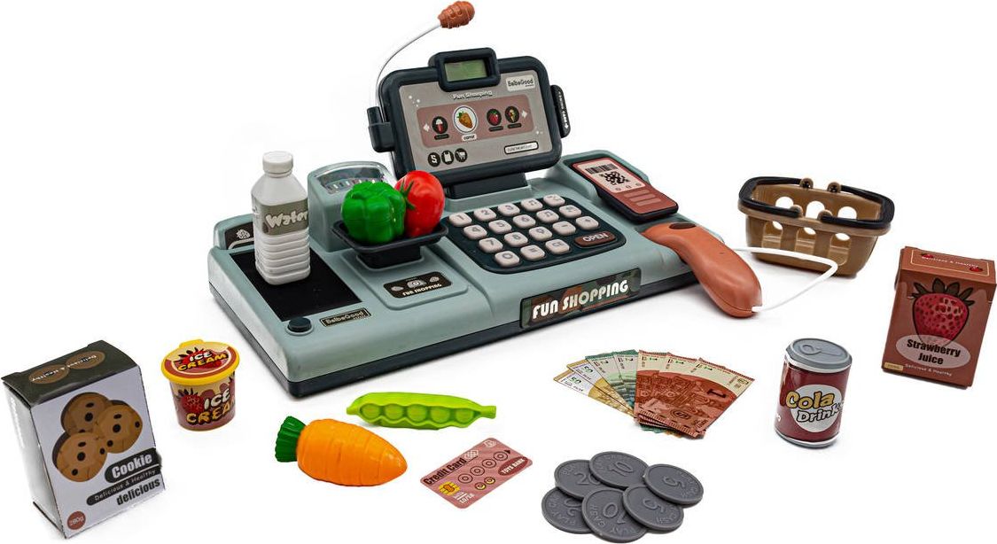 DK Edukacyjna sklepowa kasa fiskalna mikrofon waga koszyk akcesoria