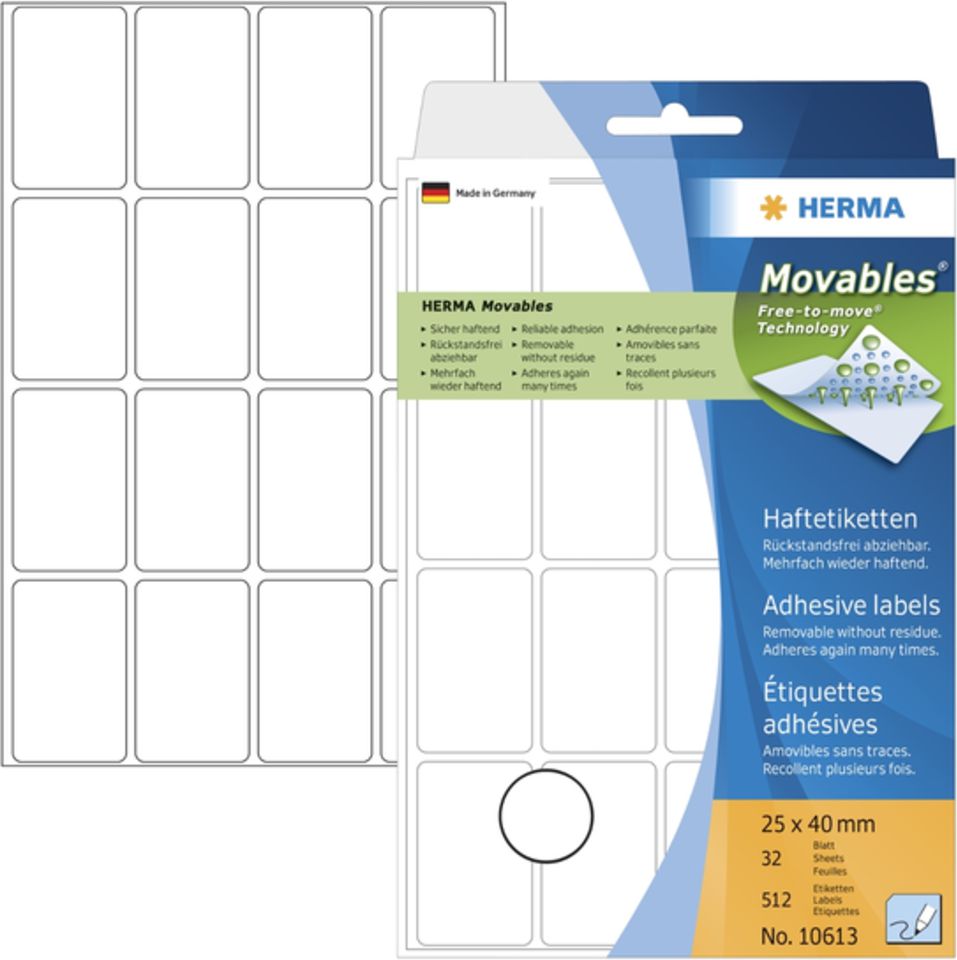 Herma Etykieta 25x40 mm, biała, 512 sztuk (10613)