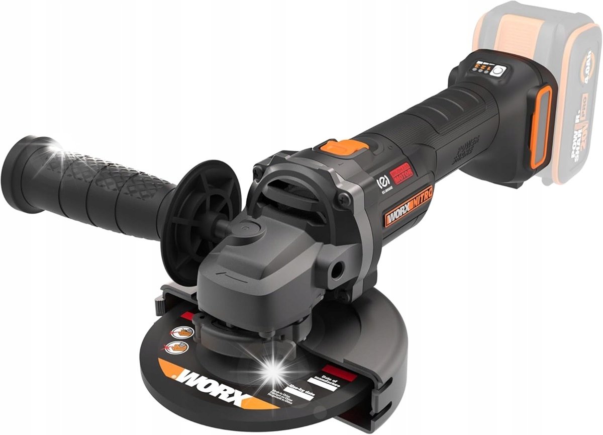 Szlifierka Worx Bezszczotkowa Szlifierka kątowa WORX NITRO PowerShare WX814.9 20V 800W