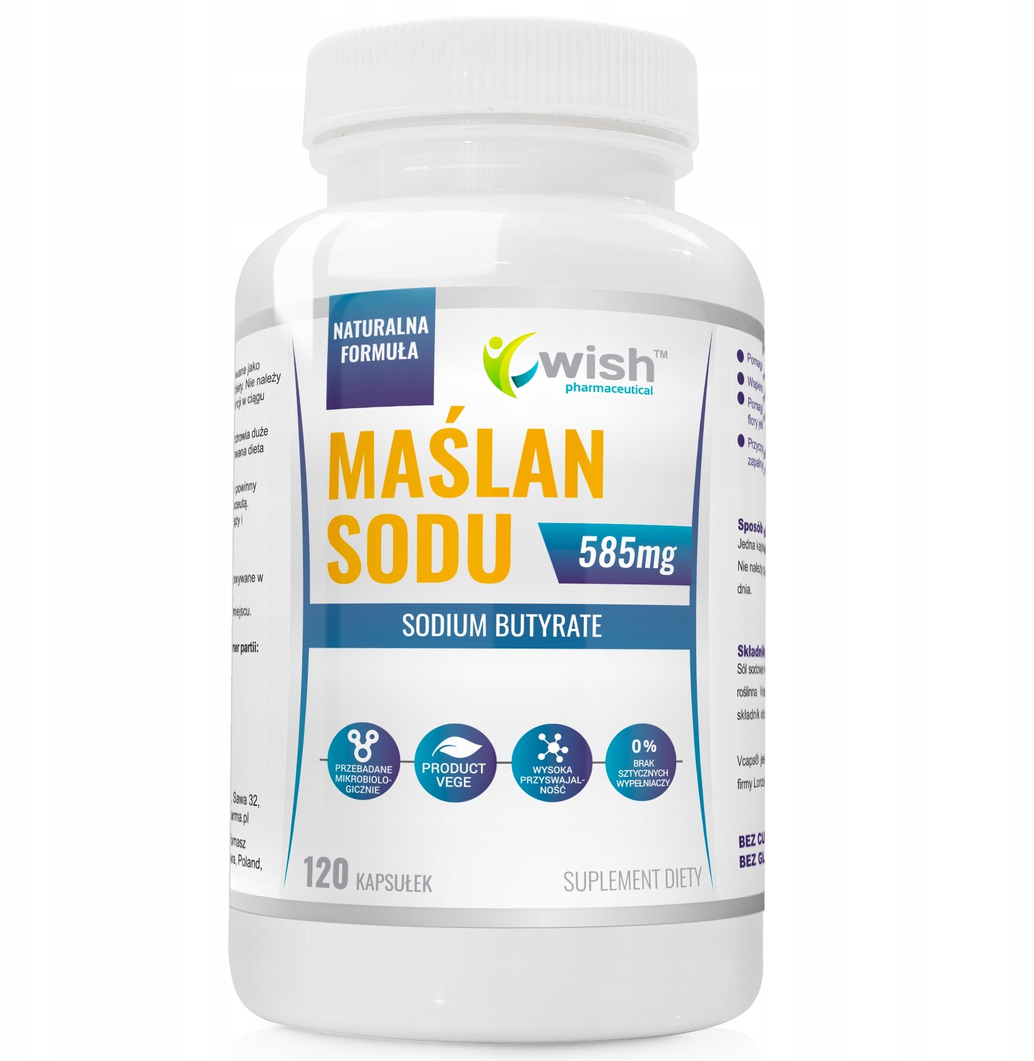 WISH PHARMACEUTICAL Maślan Sodu 585mg suplement diety 120 kapsułek