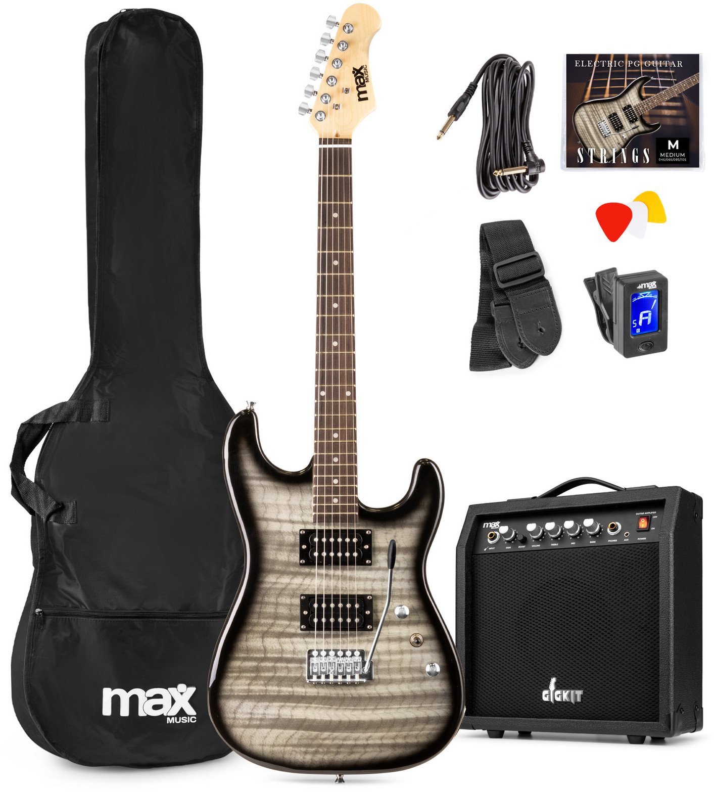 Max Zestaw: Gitara elektryczna GigKit czarna+ wzmacniacz akcesoria one size