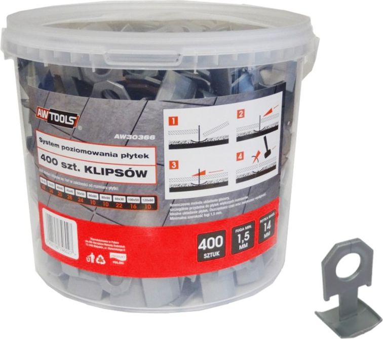 AWTools System do poziomowania płytek 7-14mm klips 400szt. (AW30366)