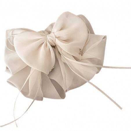 ECARLA_Tiulowa spinka do włosów Beżowa SP325B