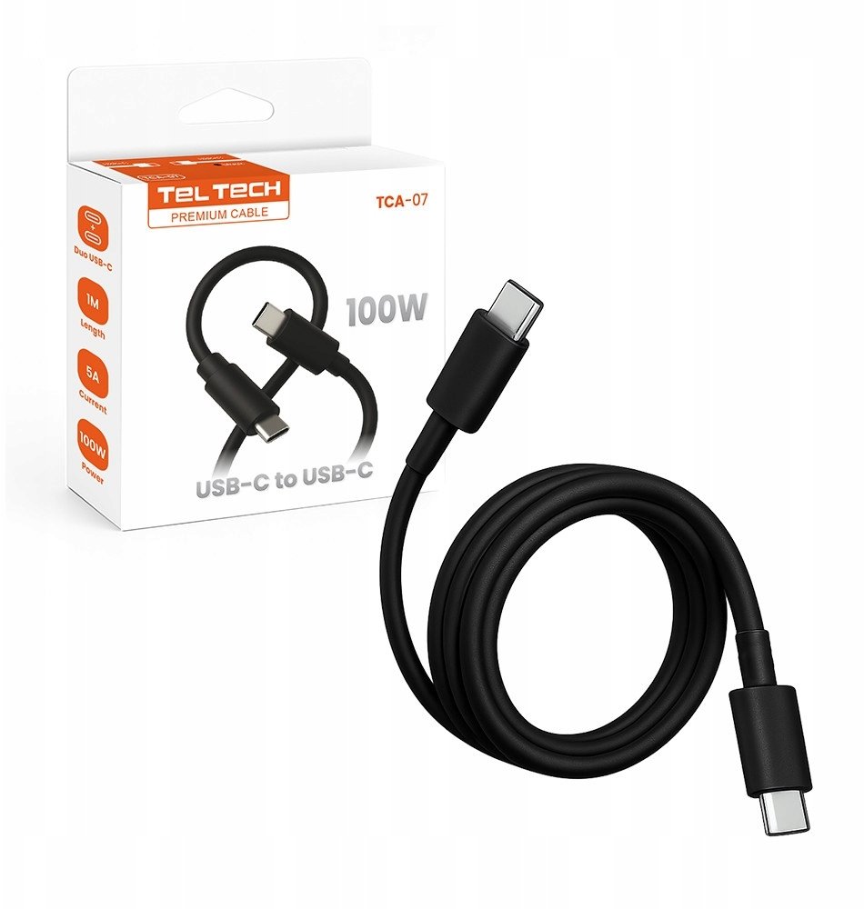 Kabel USB Teltech Przewód PD Typ-C-Typ-C 5A 100W 1m czarny TCA-07 Teltech