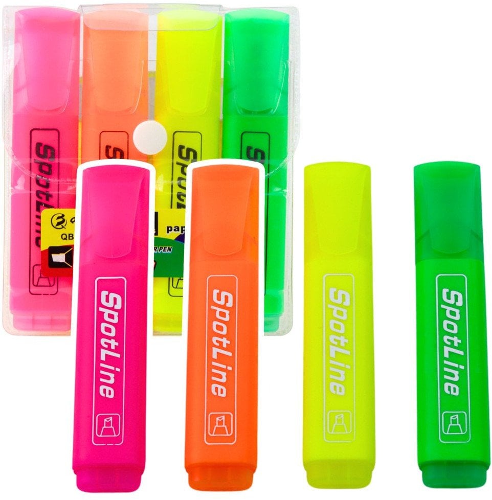 Lean Zestaw Zakreślacze Markery Biurowe Szkolne Neonowe 4szt