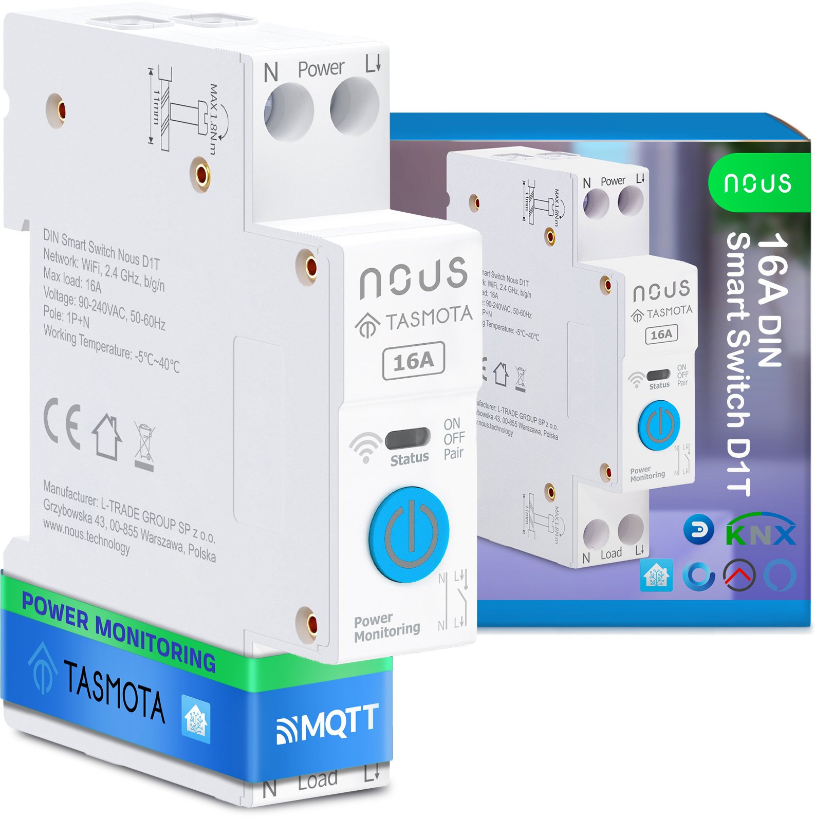 Nous NOUS D2T DIN Smart Switch 20A with Tasmota (ESP32)