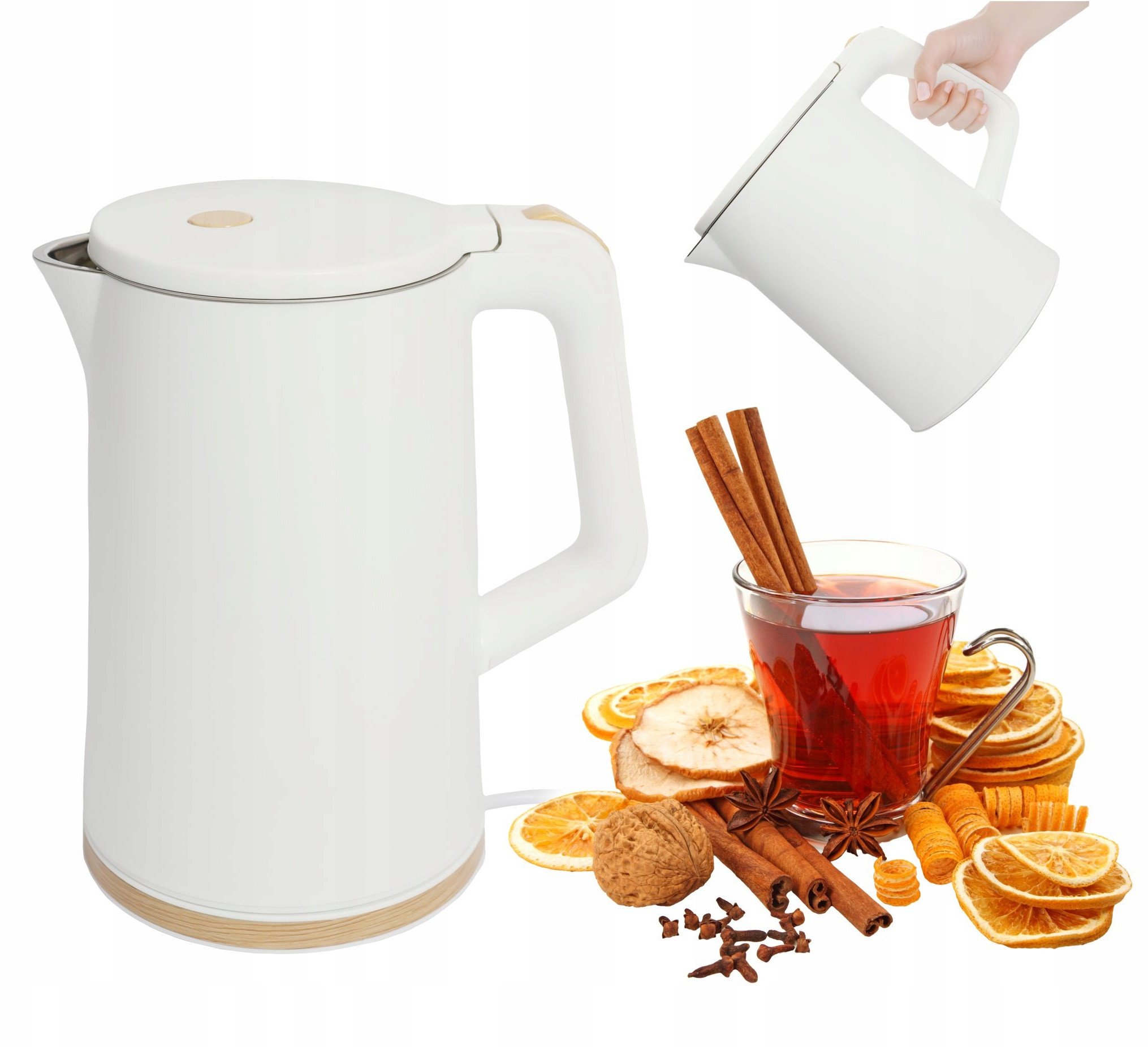 Czajnik elektryczny bezprzewodowy turystyczny 1500 W 1.7 l obrotowy biały