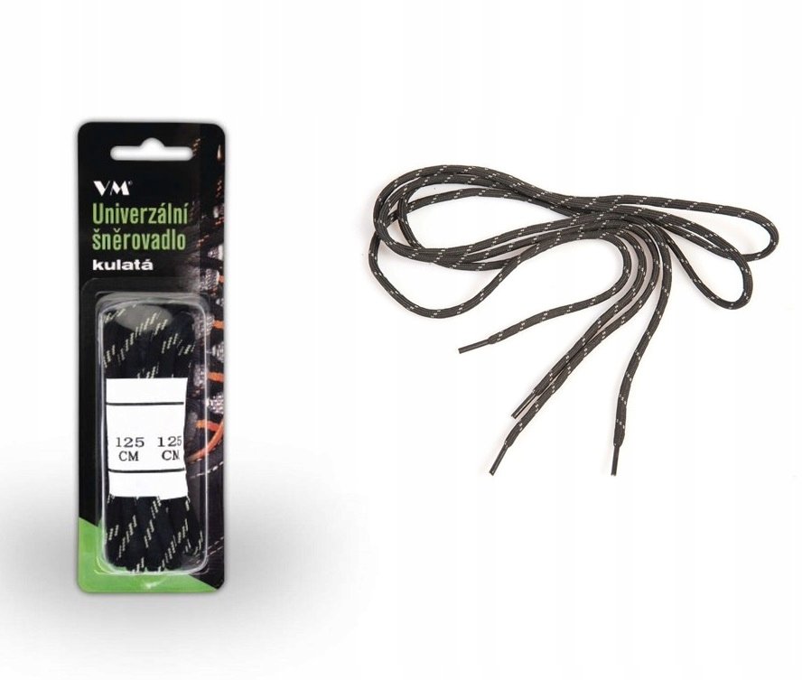 Sznurowadła VM FOOTWEAR, okrągłe, 125 cm, czarno-szare
