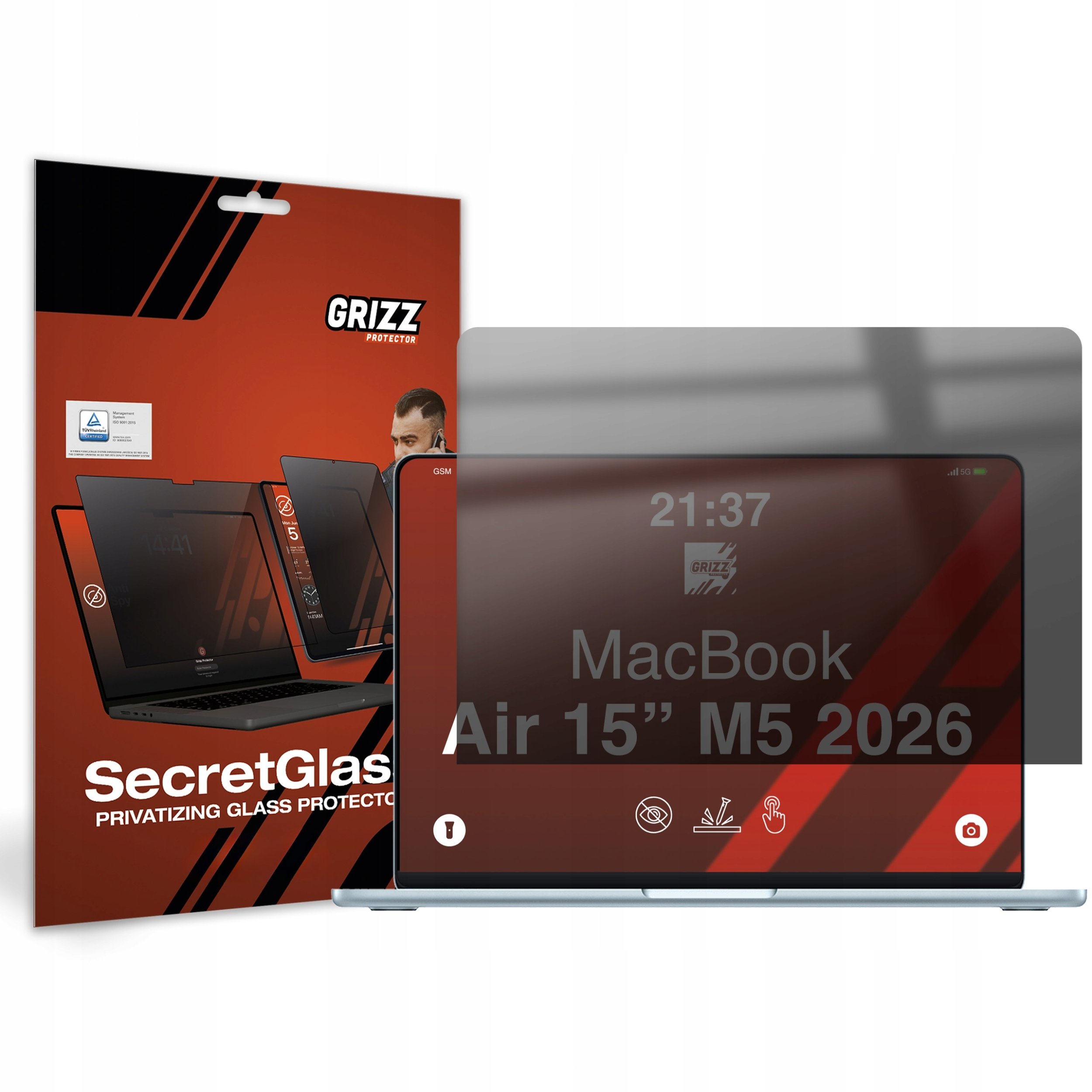 Filtr GrizzGlass Matowe szkło prywatyzujące GrizzGlass SecretGlass do Apple MacBook Air 15 (M2/M3/M4)