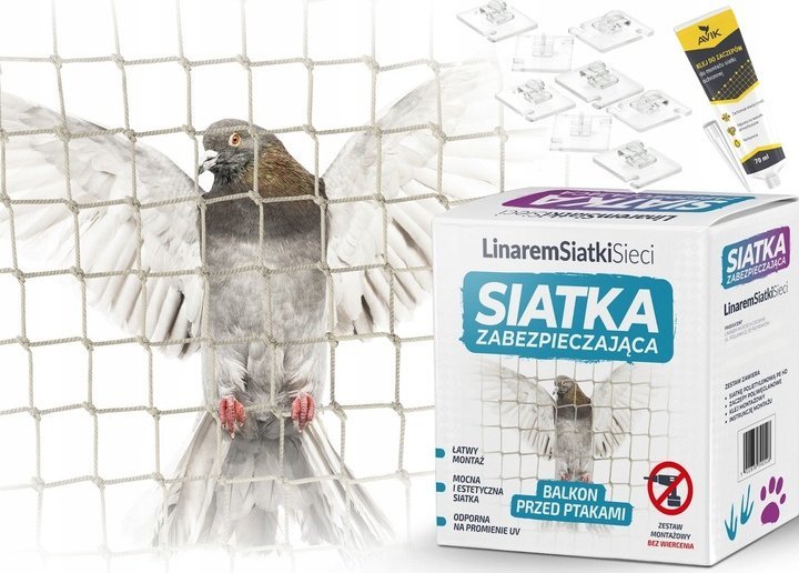 Linarem SiatkiSieci SIATKA NA BALKON 5x3m NA GOŁĘBIE PTAKI ZESTAW MONTAŻOWY BEZ WIERCENIA UV LINAREM...