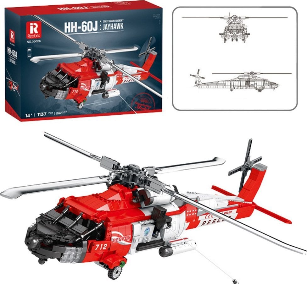 LeanToys Klocki Konstrukcyjne Helikopter Ratunkowy HH-60J Jayhawk 1137el