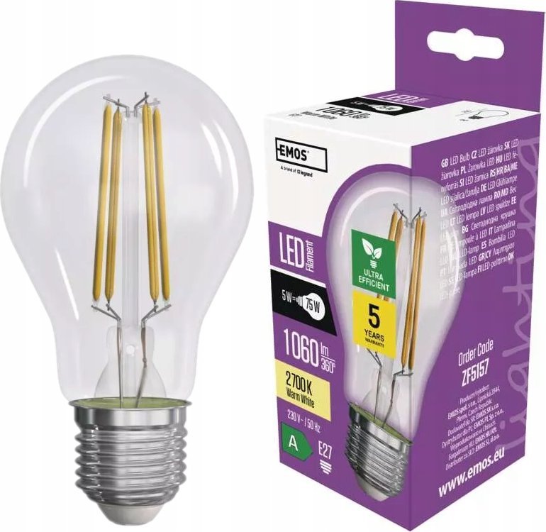 Emos Żarówka LED Emos Filament ZF5157 5W E27 A60 2700K transparentna ciepła