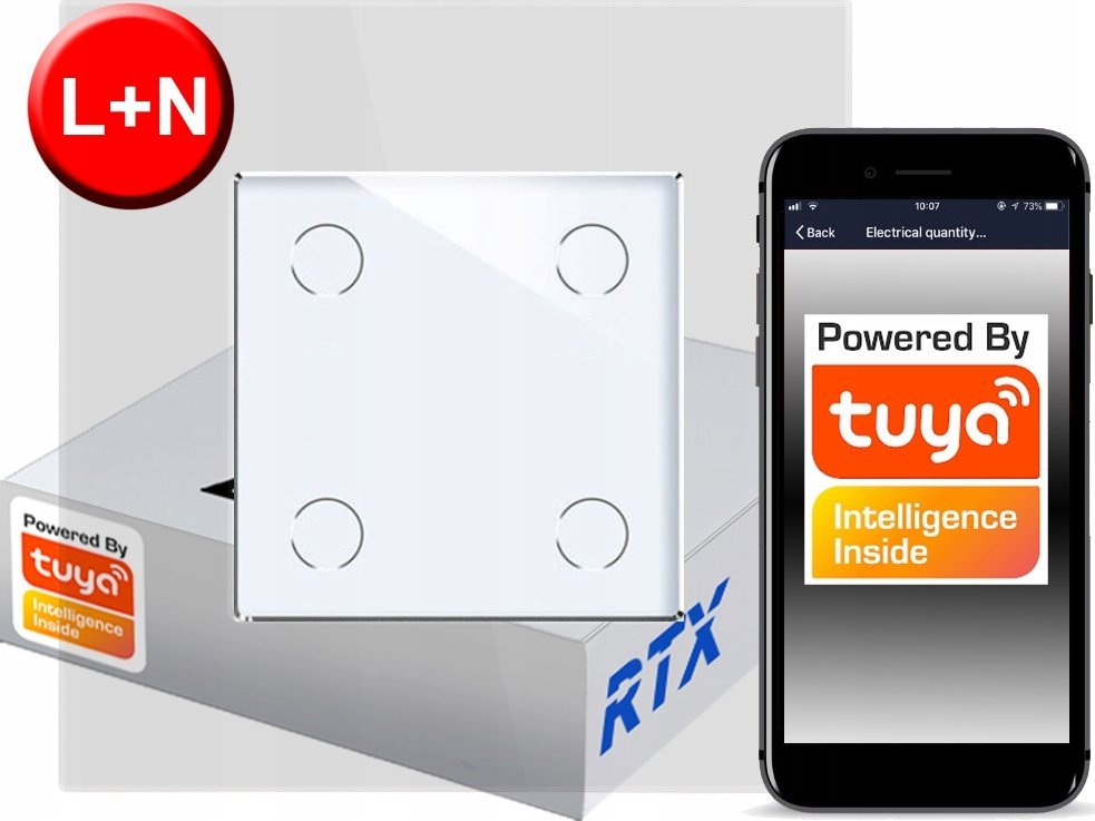 RTX Włącznik Dotykowy 4 obw.bi ZigBee TUYA RTX SH# L+N