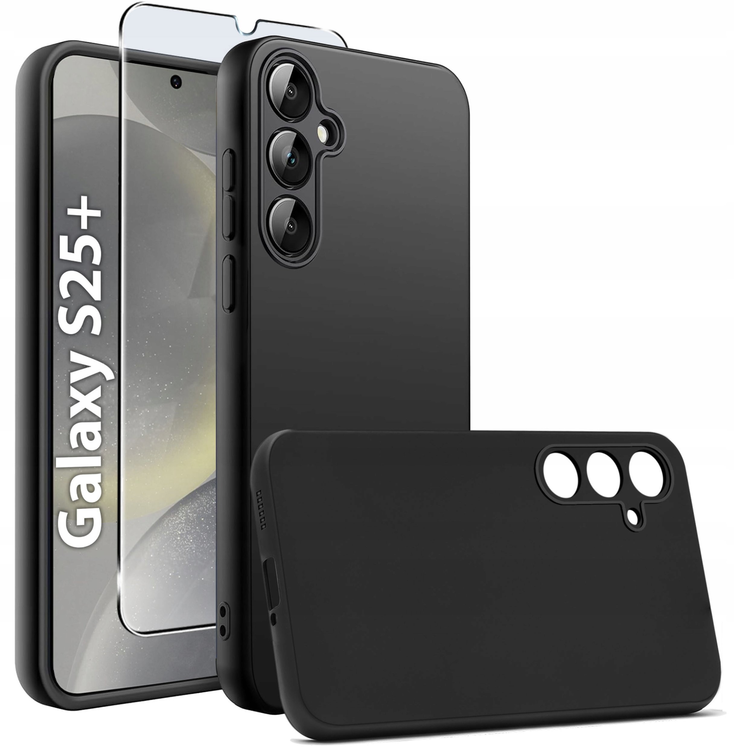 krainaGSM Etui do Samsung S25+ Plus CASE Gumowe CZARNE Matowe Silikon Slim + SZKŁO 9H