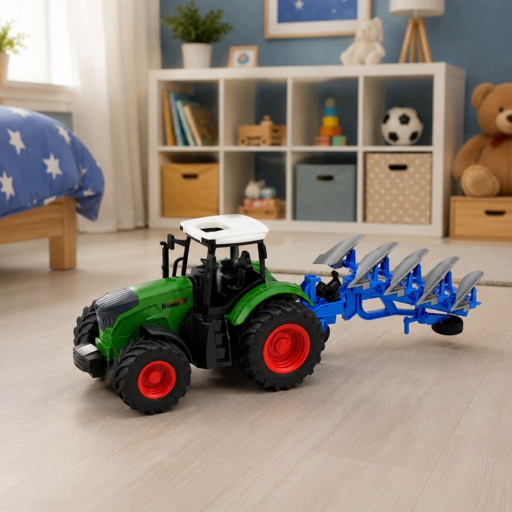 LeanToys Traktor rolniczy farmerski z pługiem wieloskibowym gumowe koła zielony 1:24