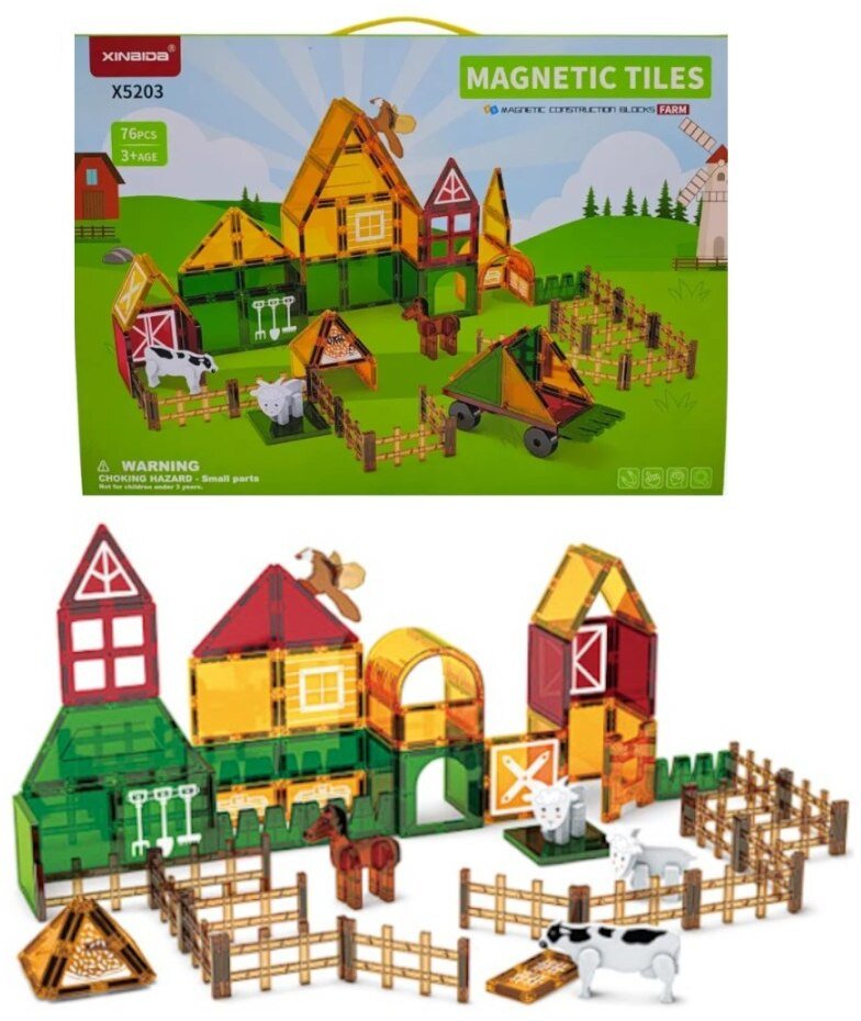 Swede Klocki magnetyczne farma 76 el. - Magnetic Tiles 3+ EDUKAMP