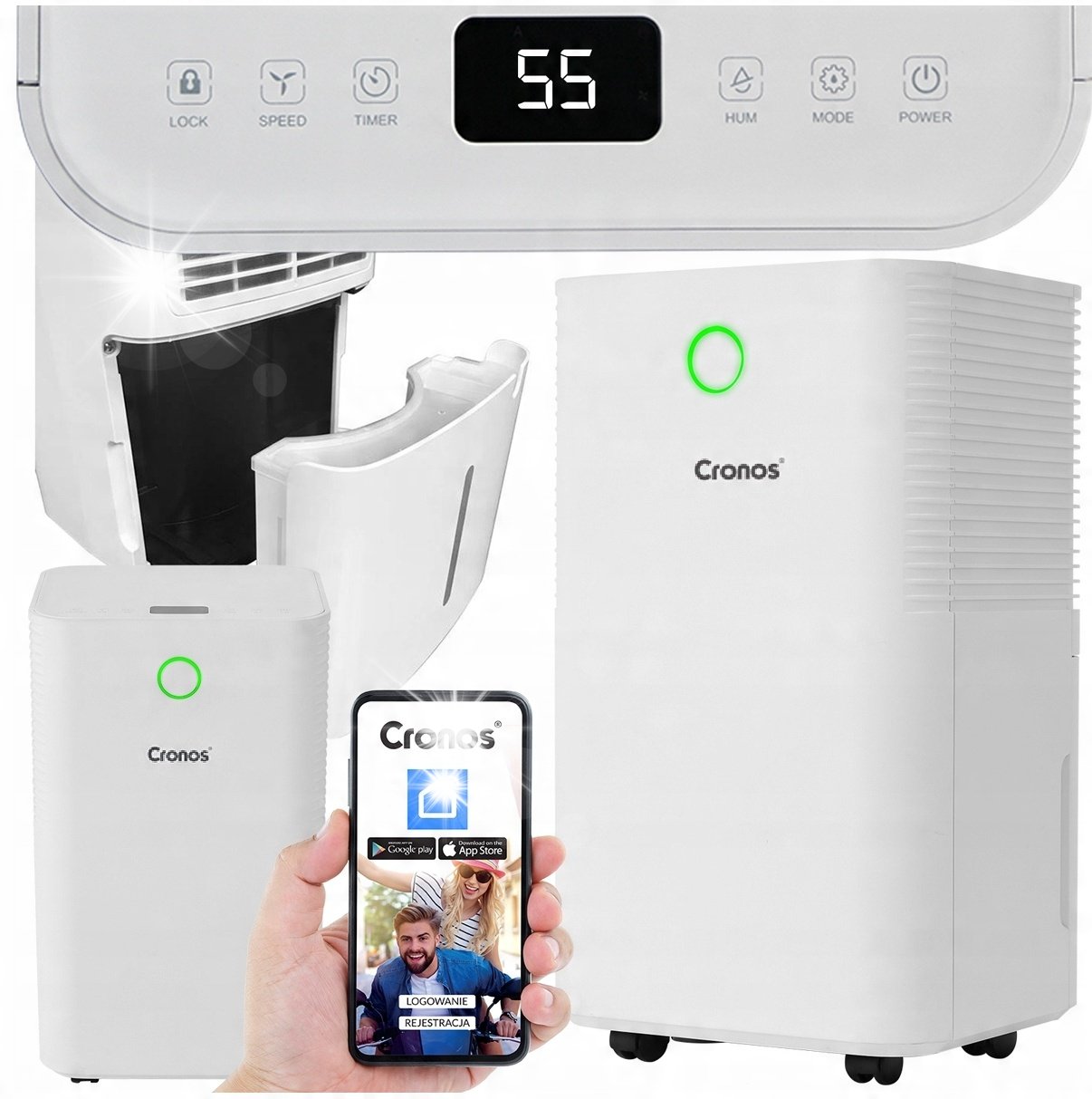 Cronos OSUSZACZ POWIETRZA POCHŁANIACZ WILGOCI 12L/24h + WiFi + TIMER + HIGROSTAT