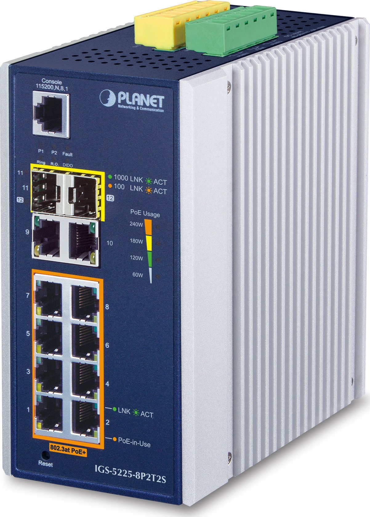 Фото - Медіаконвертер PLANET Switch  IP30 Industrial L2+/L4 8-Port 