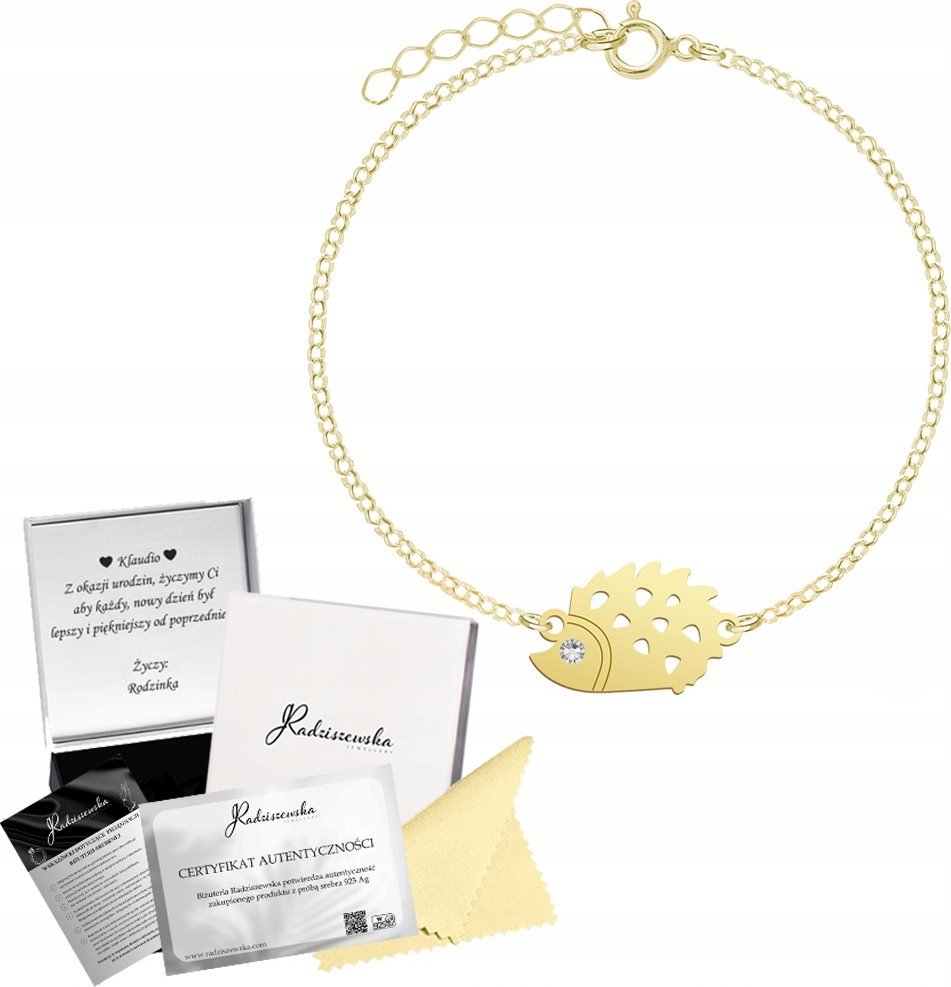 MEJK Jewellery Bransoletka Złota JEŻ Łańcuszek Srebro 925 Prezent DEDYKACJA