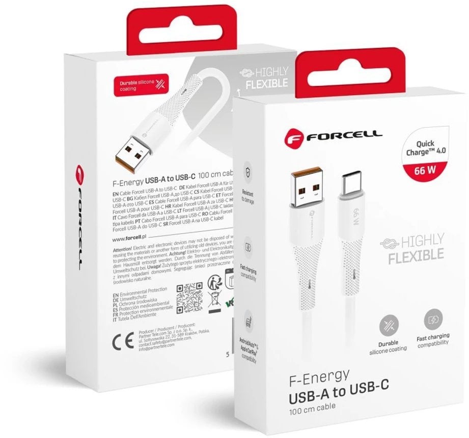 Kabel USB ForCell USB-A - USB-C 1 m Biały