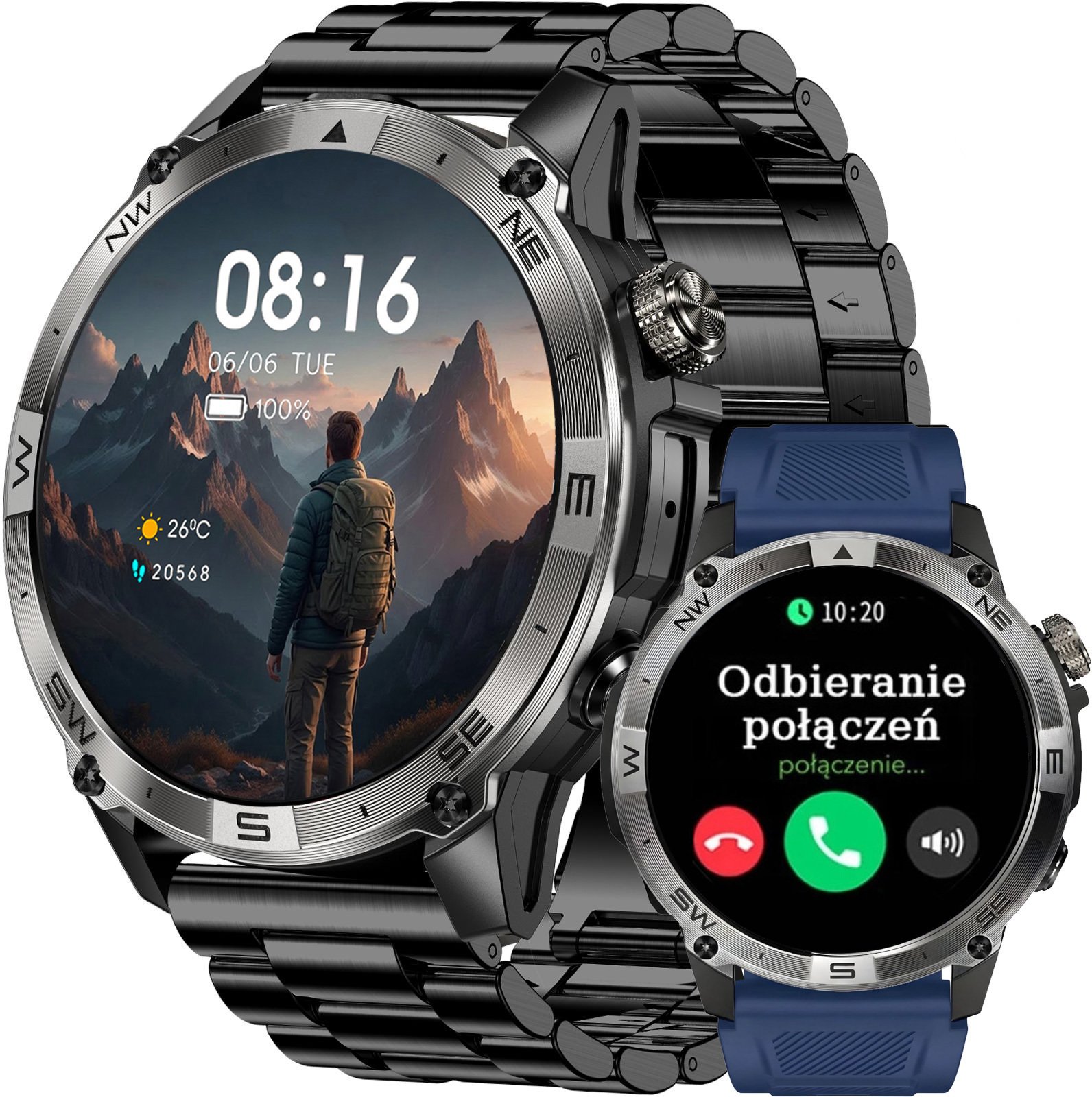 Smartwatch Gravity Męski rozmowy GPS kompas barometr (GT46-2 BK/DB/BK)