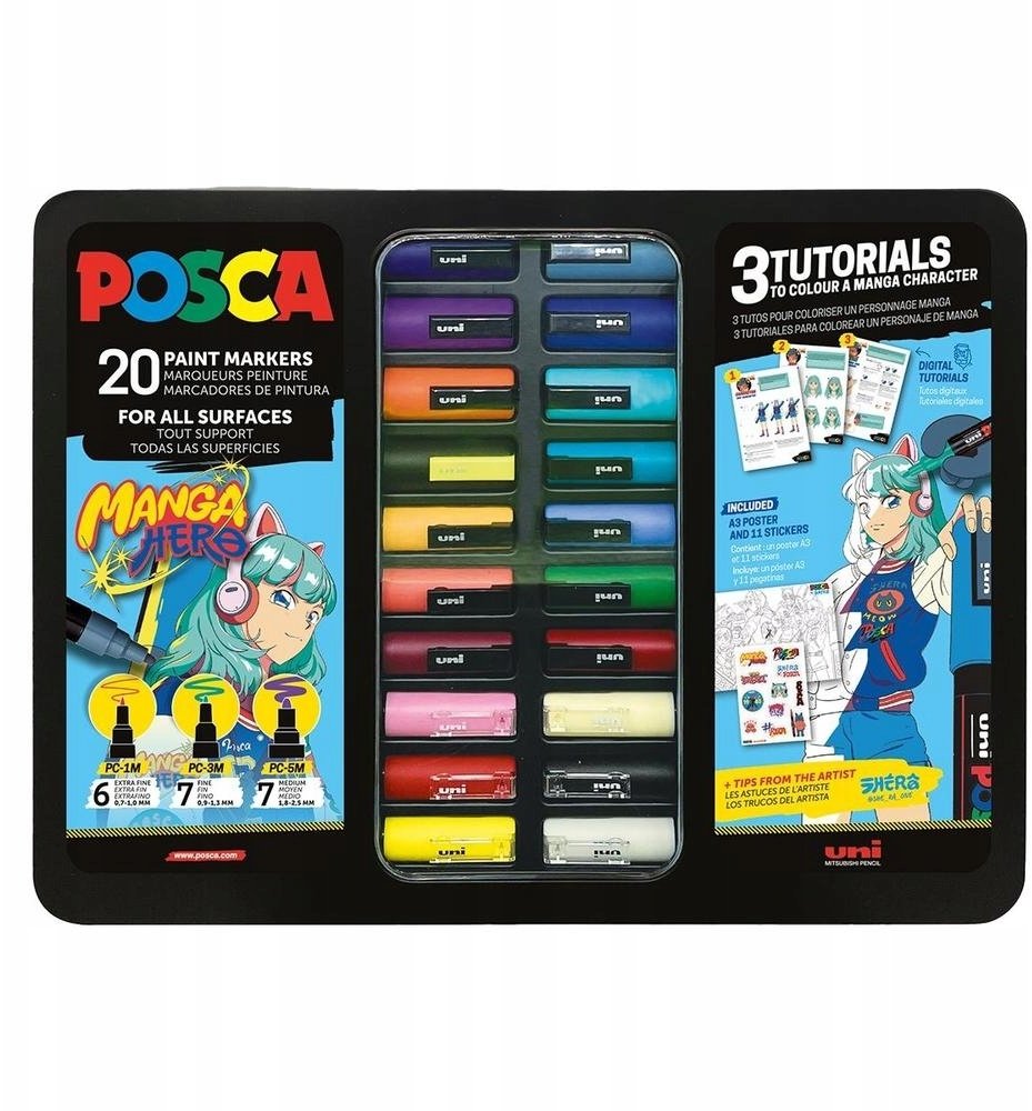 Posca POSCA Metal pudełko - 20 stk. ass. MANGA HERO - inkl. 3 Tutorials - learn how to colour a MANG...